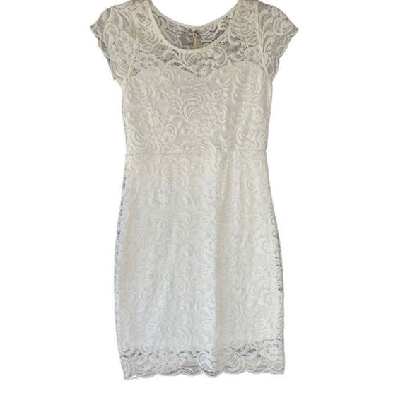 New Ci Sono Off White Lace Floral Spring Dress Lined Bodycon Mini Women Medium - Picture 4 of 8